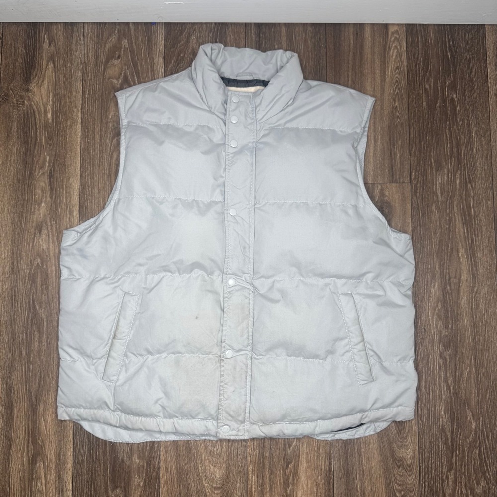 St Johns Bay Mens Puffer Vest Light Gray Full Zip Pockets XXL